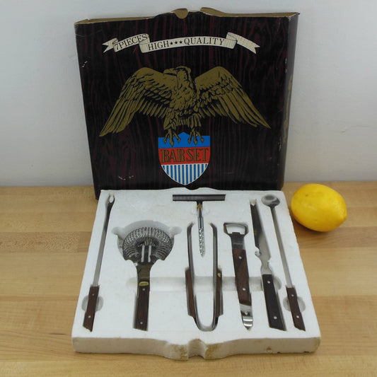 Hoffritz Japan Stainless Wood 7 Piece Bar Ware Set NOS Boxed