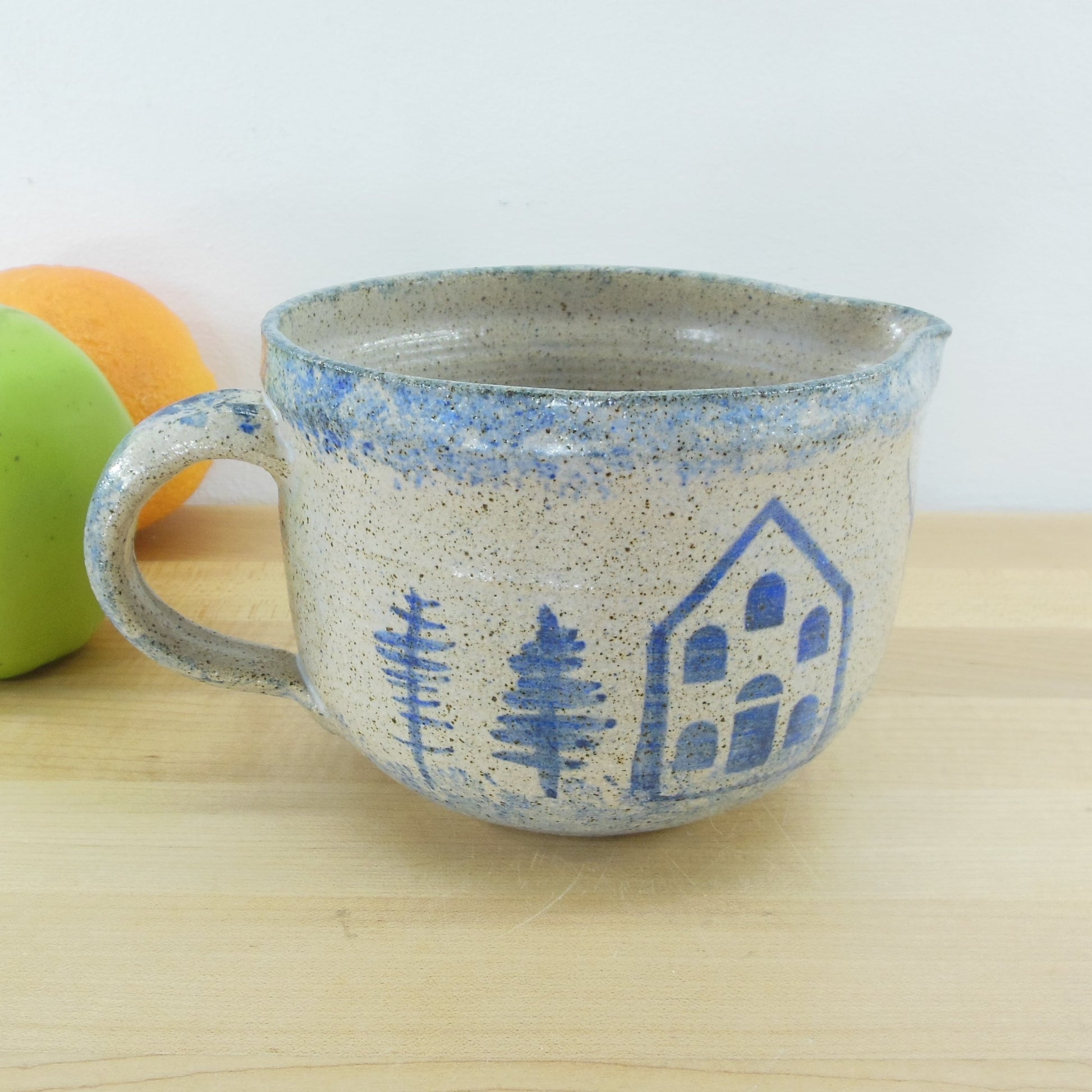 Sugarcamp Pottery Batter Bowl Blue House Trees Folk