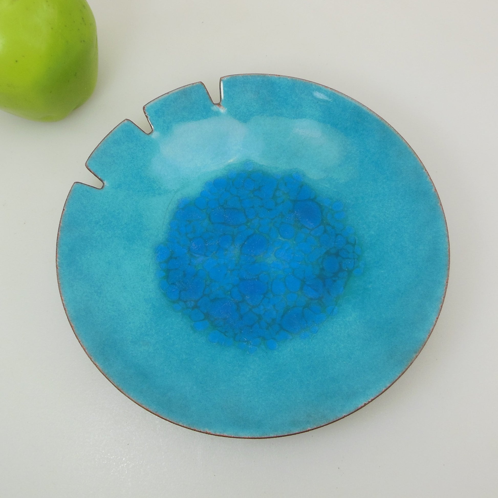 Bovano Copper Turquoise Blue Enamel Abstract Ashtray MCM