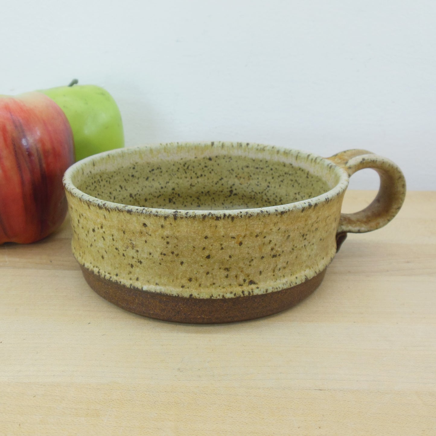 Burdett Signed Studio Pottery C Handle Soup Cereal Bowl Tan Brown Stoneware