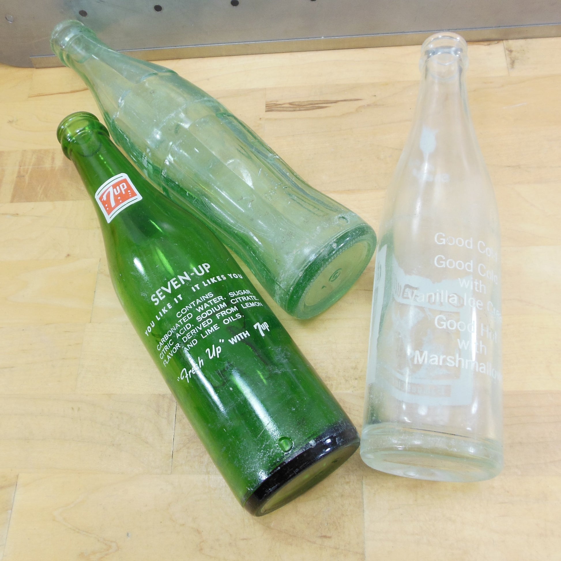 Soda Pop Bottles 10 Oz. - Coke 7-Up Old Dutch Used