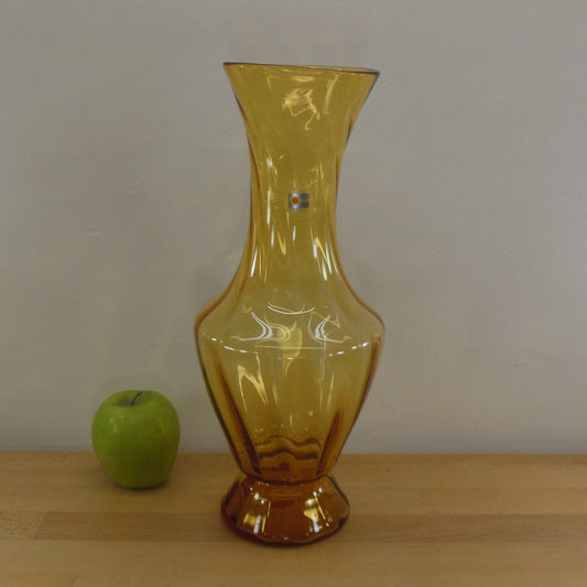 Blenko Glass Amber Wheat Twist Swirl Vase 14.5" Block Label
