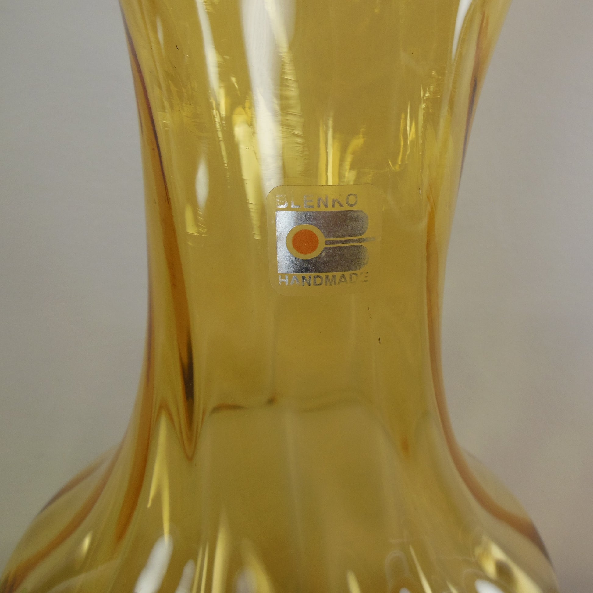 Blenko Glass Amber Wheat Twist Swirl Vase 14.5" Block Label Sticker