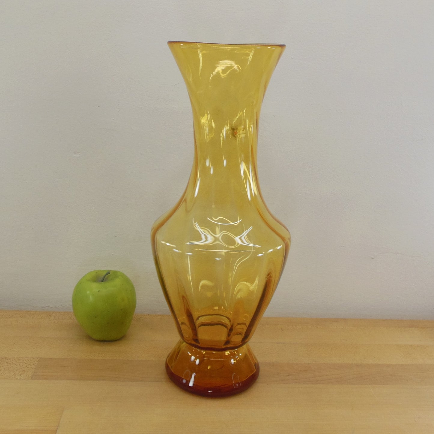 Blenko Glass Amber Wheat Twist Swirl Vase 14.5" Block Label Vintage
