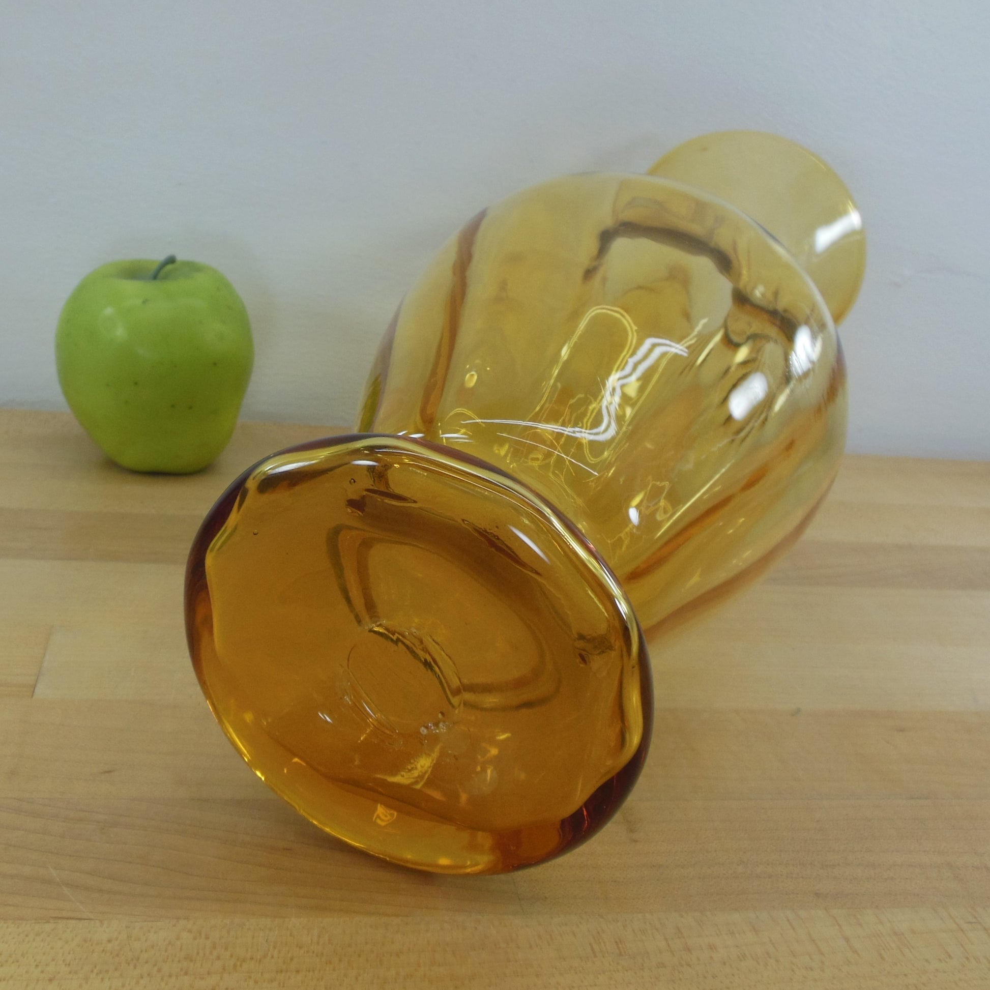 Blenko Glass Amber Wheat Twist Swirl Vase 14.5" Block Label pontil
