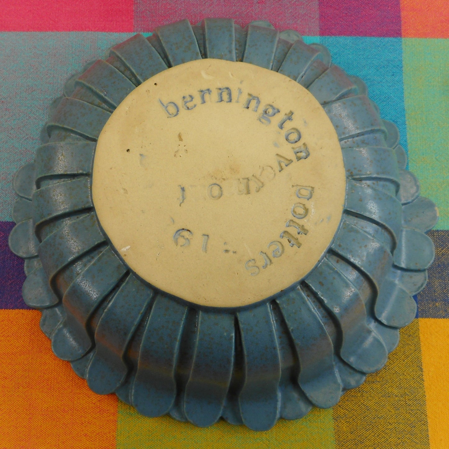 Bennington Potters Vermont - Blue Flower Ribbon Weave Pottery 10" Bowl 1983 David Gil