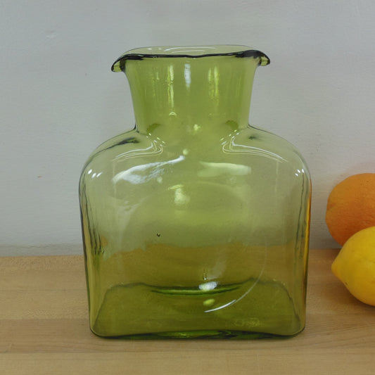Blenko 2002 Art Glass Water Bottle Jug Carafe Light Olive Green
