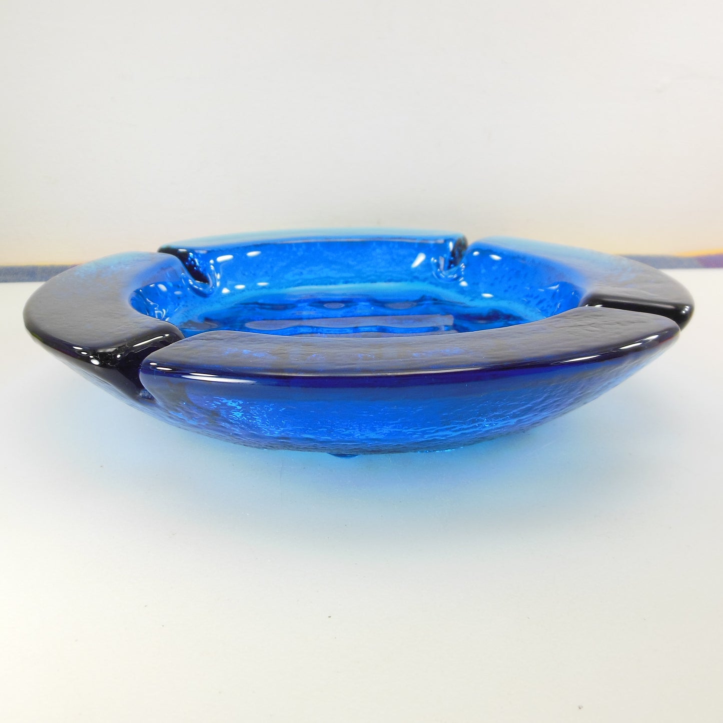 Blenko Glass 1969 Blue Turquoise Waffle Ashtray 697S Vintage