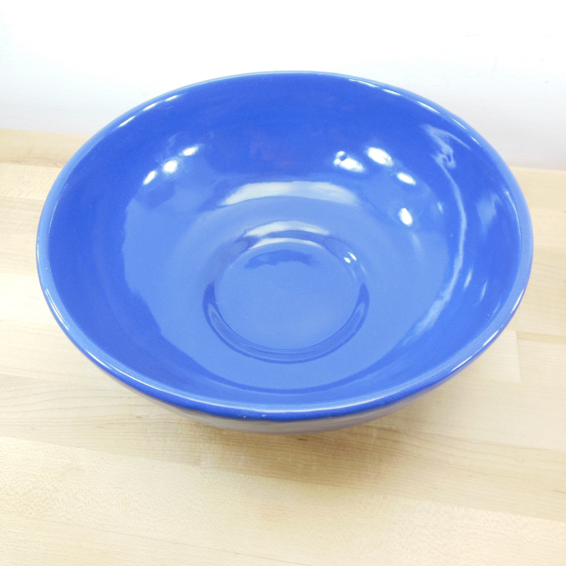 Unmarked Maker 11" Large Blue Pottery Fruit Salad Serving Footed Bowl Fiesta