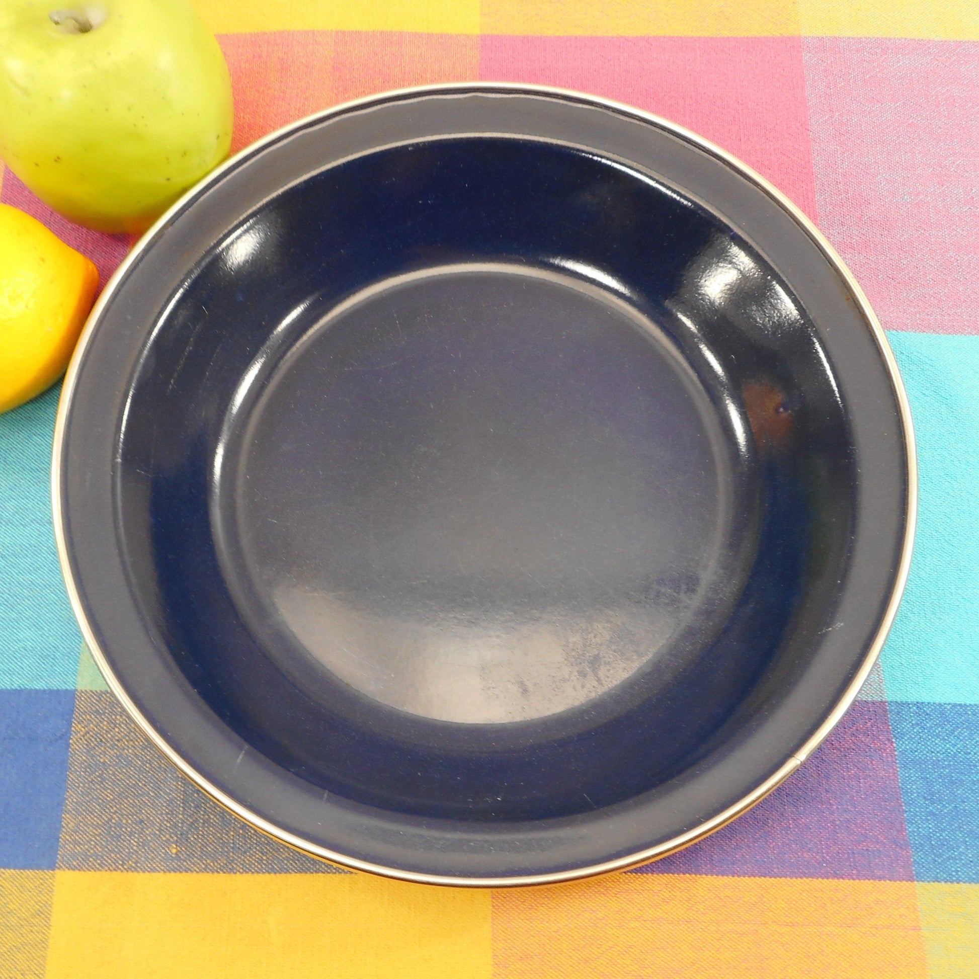 Unbranded Blue Enamelware 10" Pie Plate Pan Dish - Stainless Rim