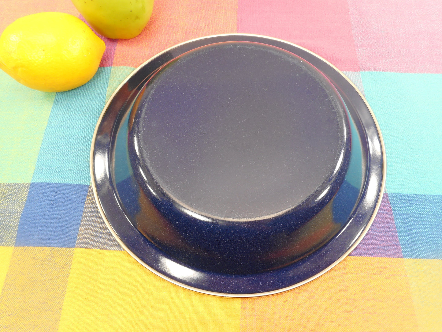 Unbranded Blue Enamelware 10" Pie Plate Pan Dish - Stainless Rim Used