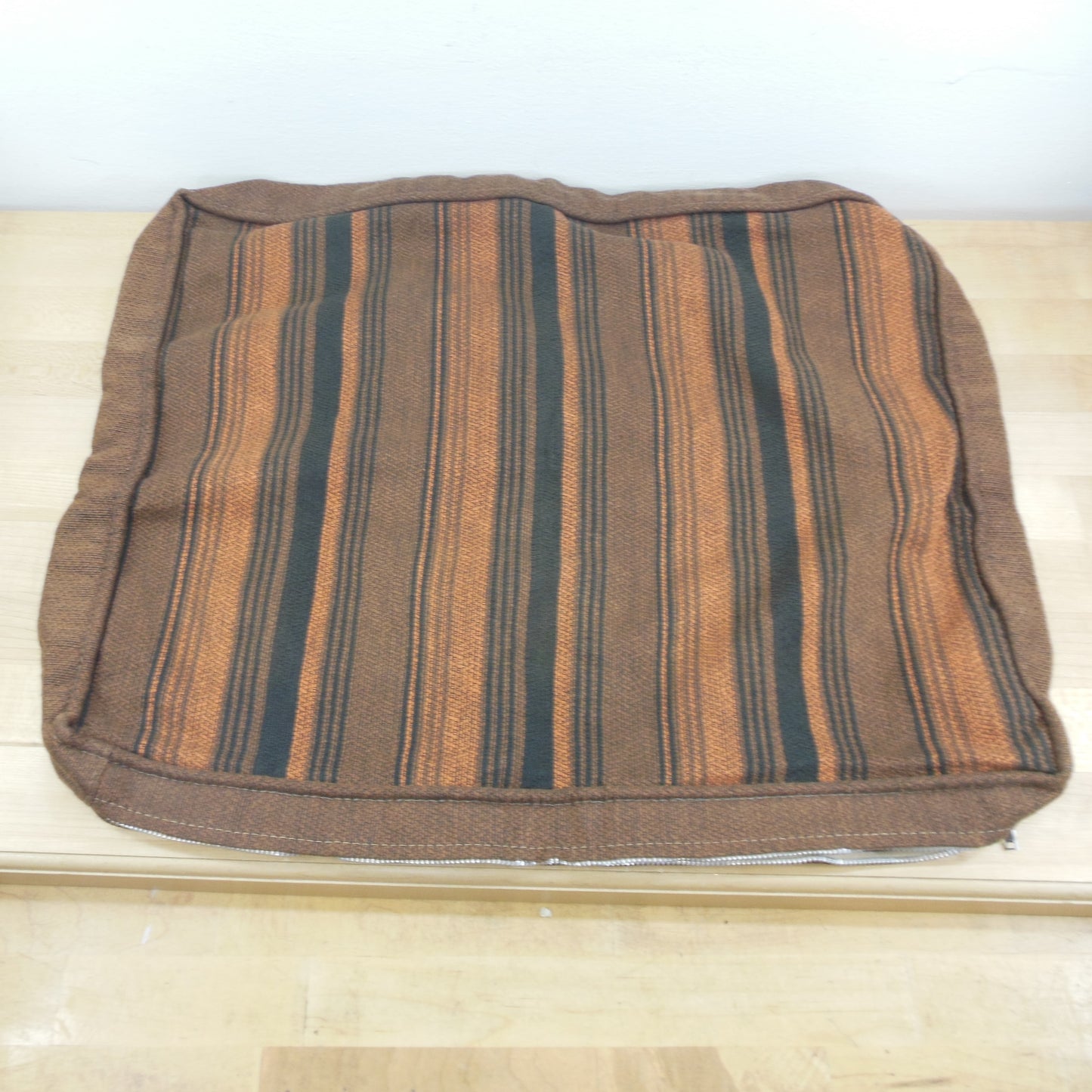 Discounted - Danish Modern 1960's Lounge Chair Box Cushion Slip Covers Orange Black Brown Strip MCM