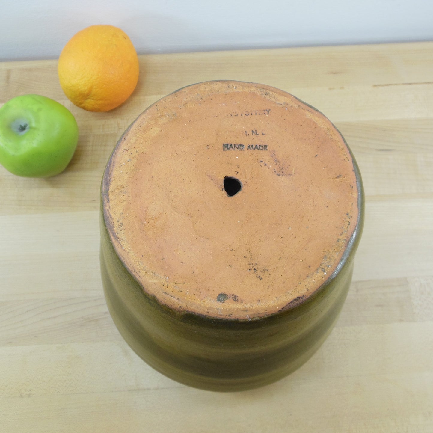 Brown's Pottery Arden NC Hand Made Large Vase Pot Olive Brown red Clay