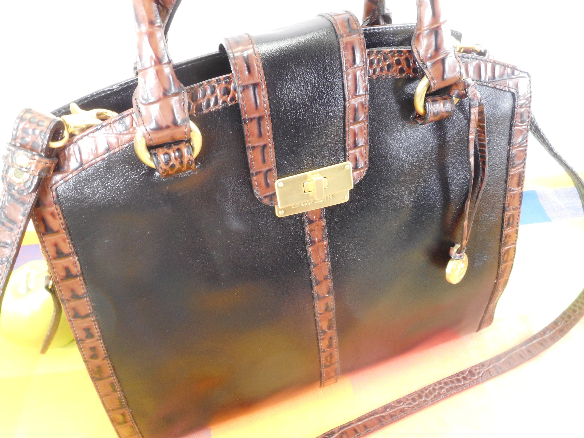 Brahmin Alligator Black Leather Satchel Handbag Shoulder Bag - Used Once EUC Pre-owned