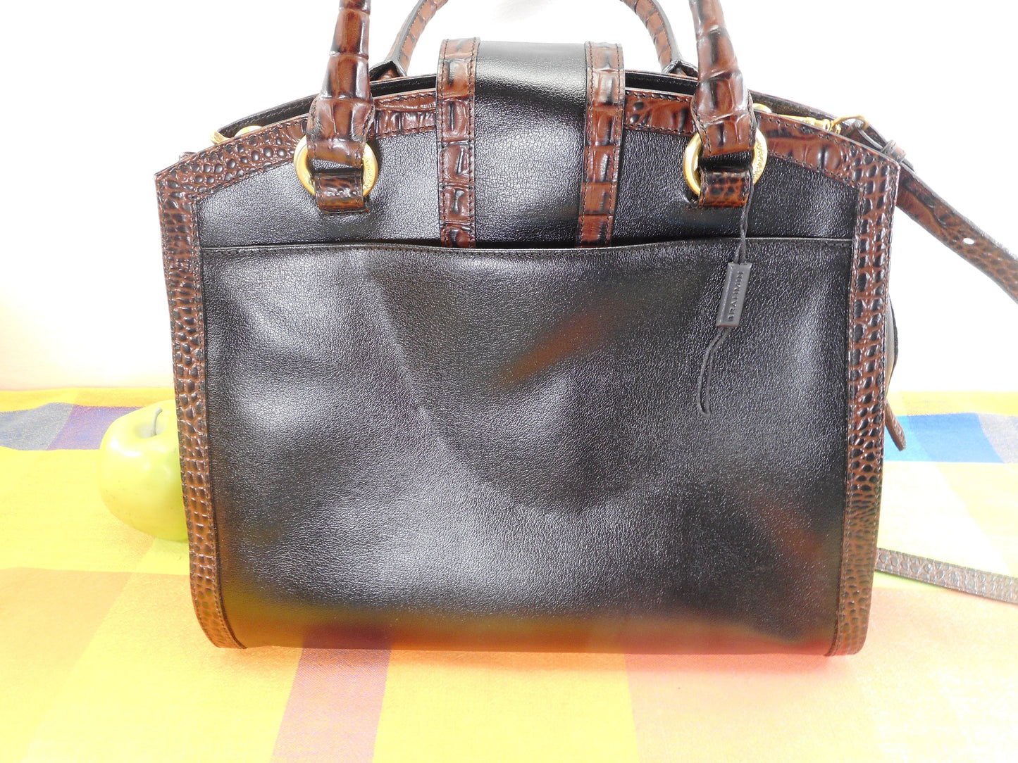 Brahmin Alligator Black Leather Satchel Handbag Shoulder Bag - Used Once EUC Brass