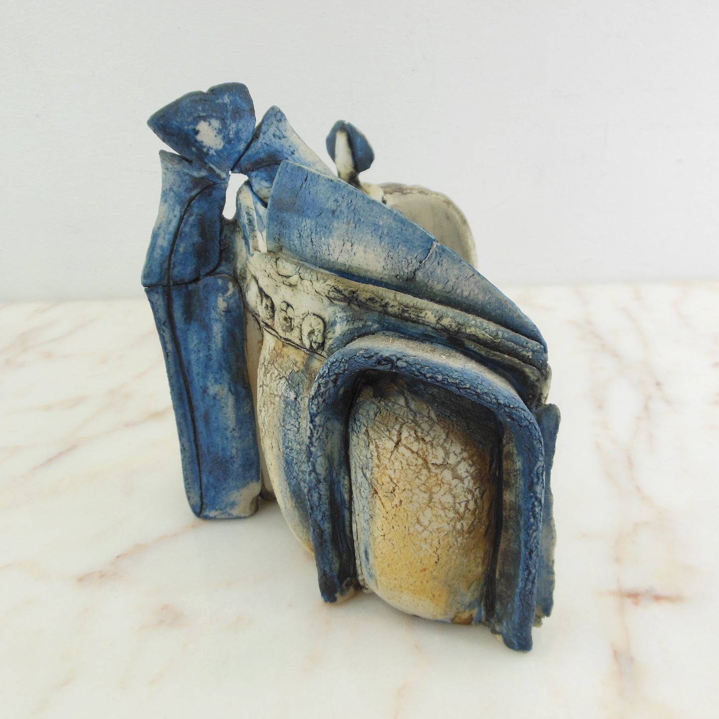 B. Switzer Signed Ceramic Pottery Art Sculpture Blue Brown Tan