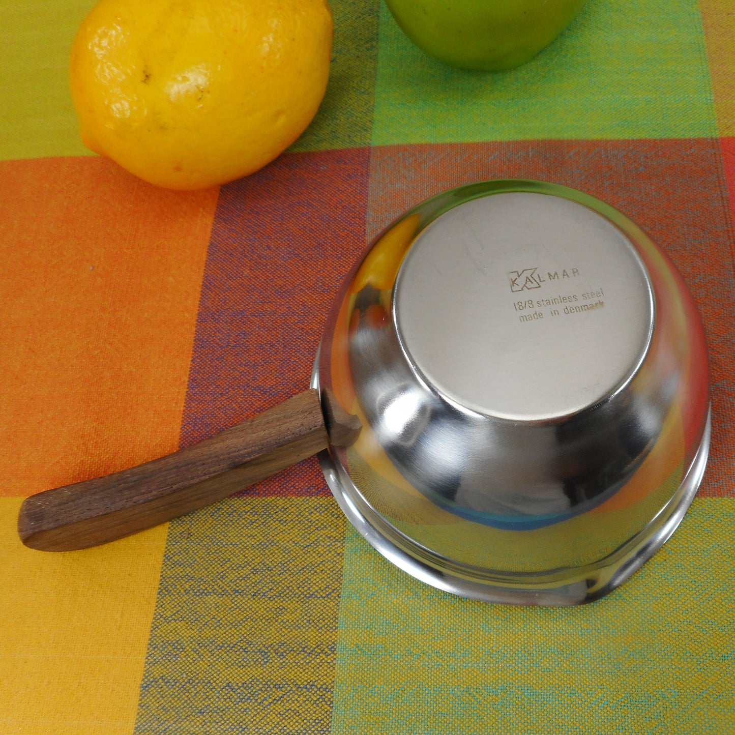 Kalmar Denmark Stainless Butter Syrup Warmer Pan Teak Handle Vintage MCM