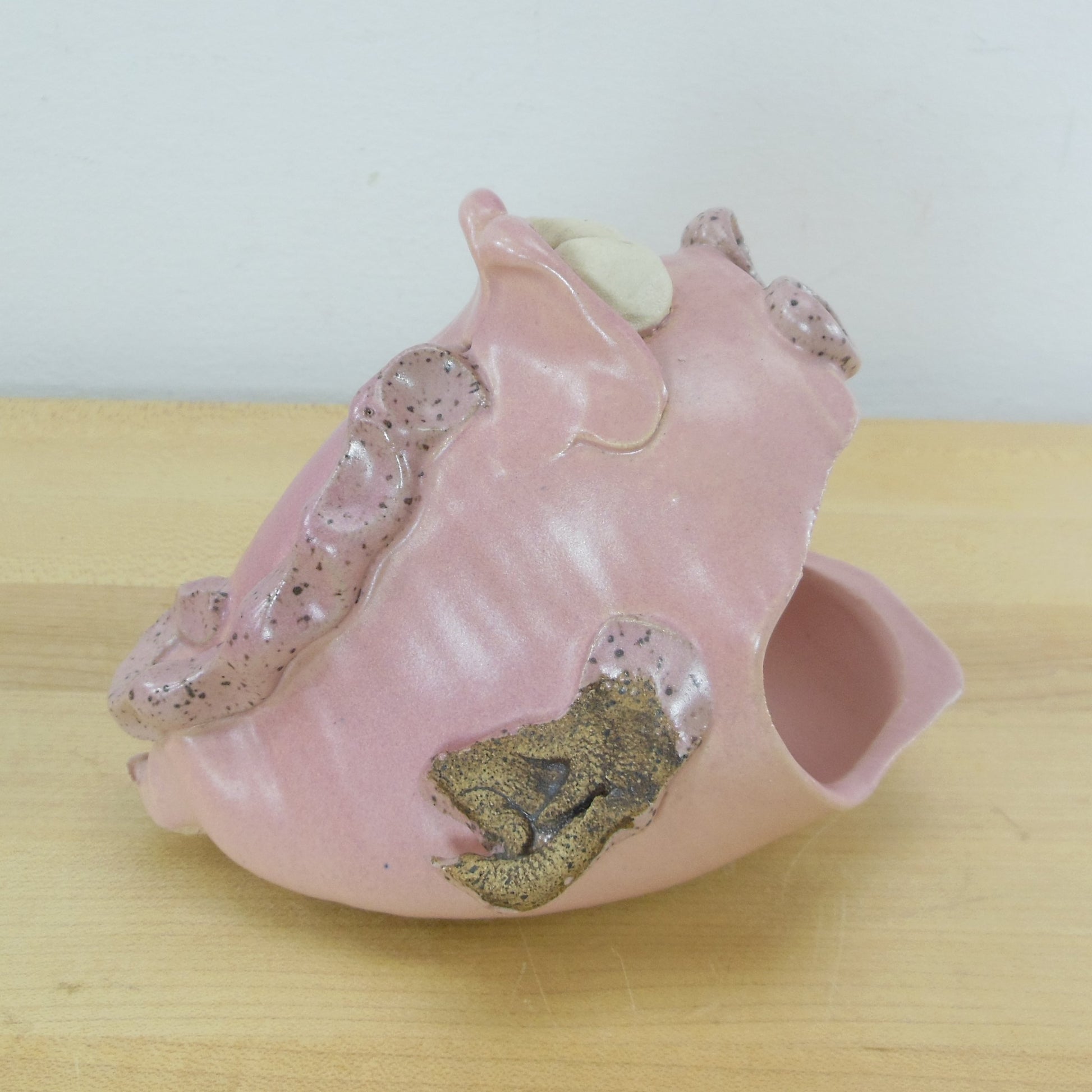 Pink Pottery Bug Eye Gaping Mouth Pottery Odd Critter Fish Vintage