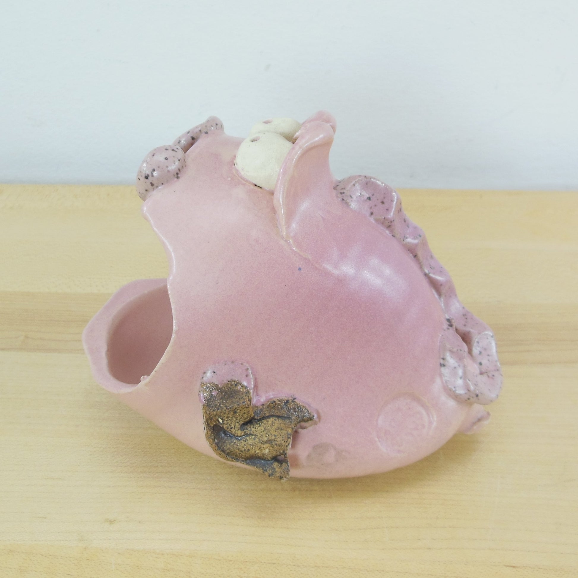 Pink Pottery Bug Eye Gaping Mouth Pottery Odd Critter Fish Mid Century
