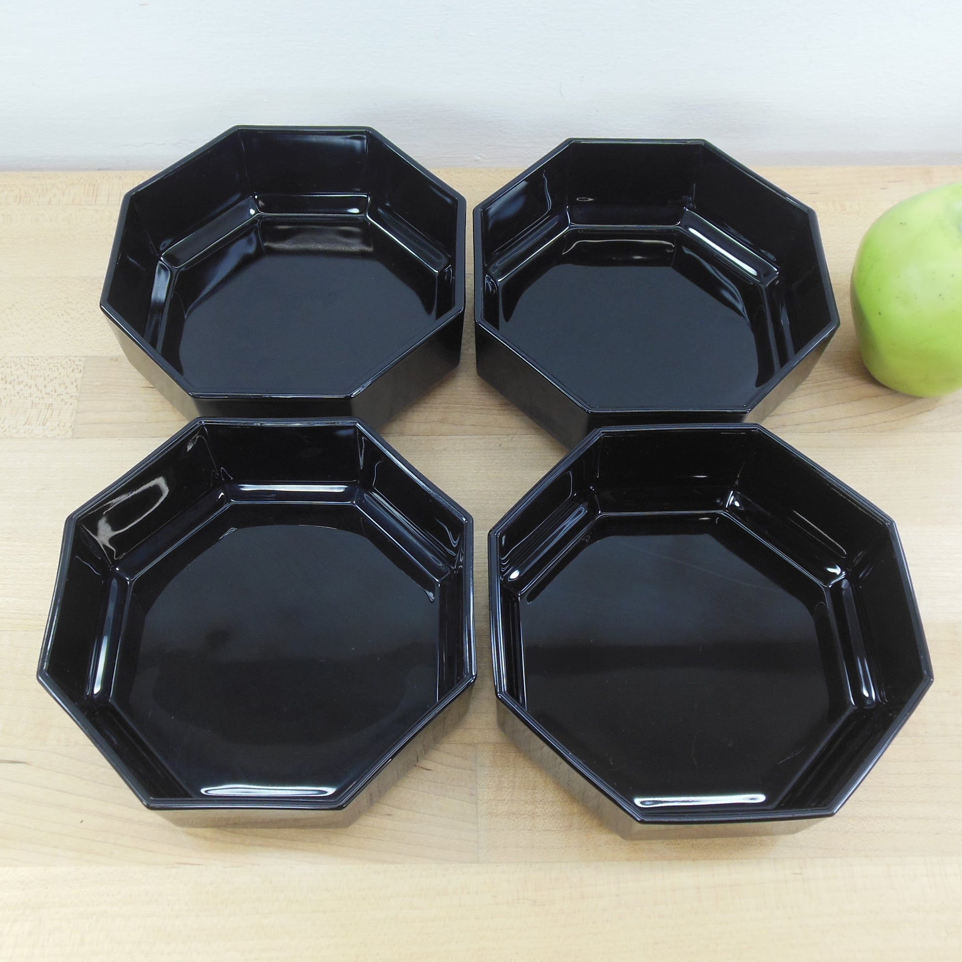 Arcoroc France Octime Black Octagonal Glass Dinnerware - Cereal Bowl 4 Set