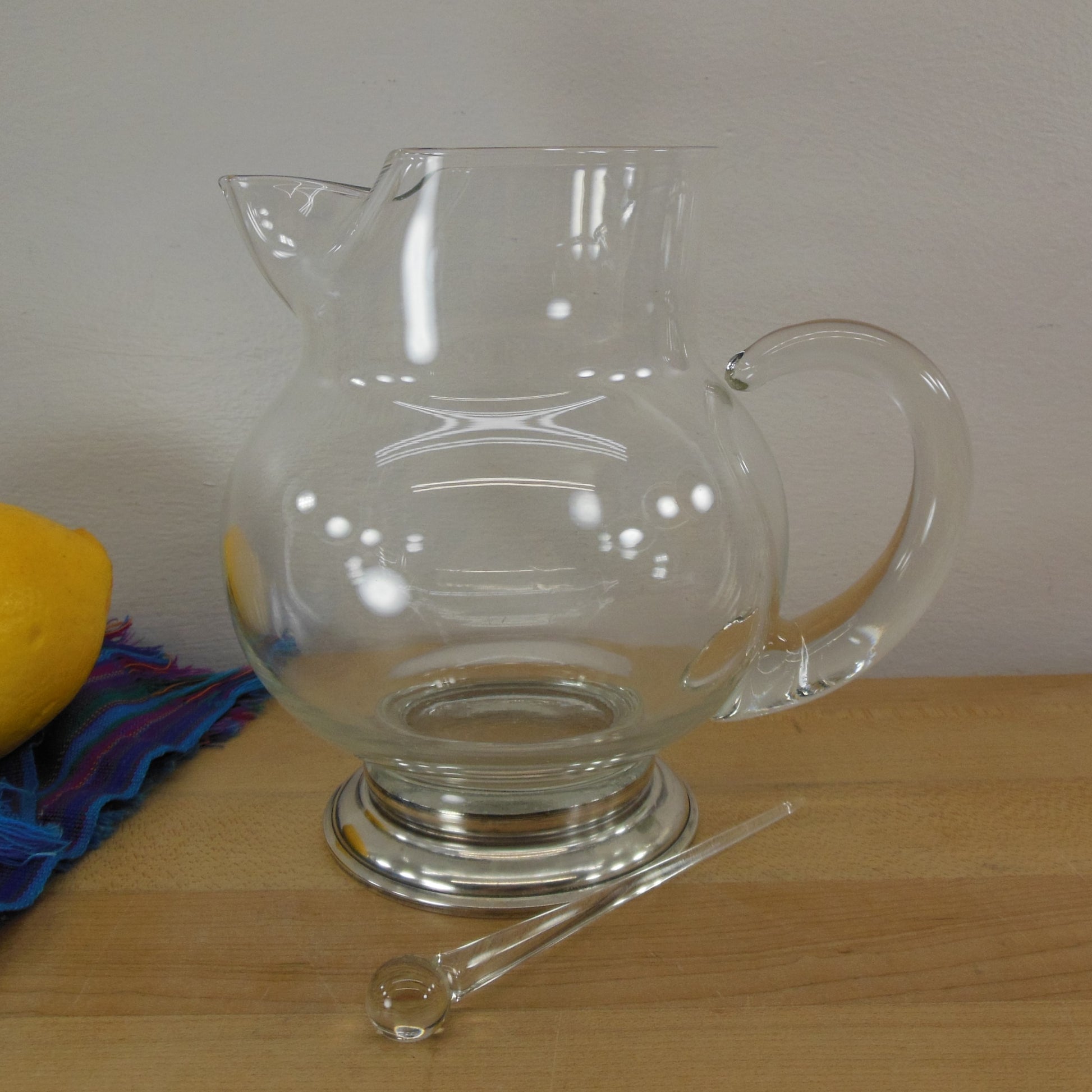 Blown Clear Glass Sterling Silver Cocktail Pitcher