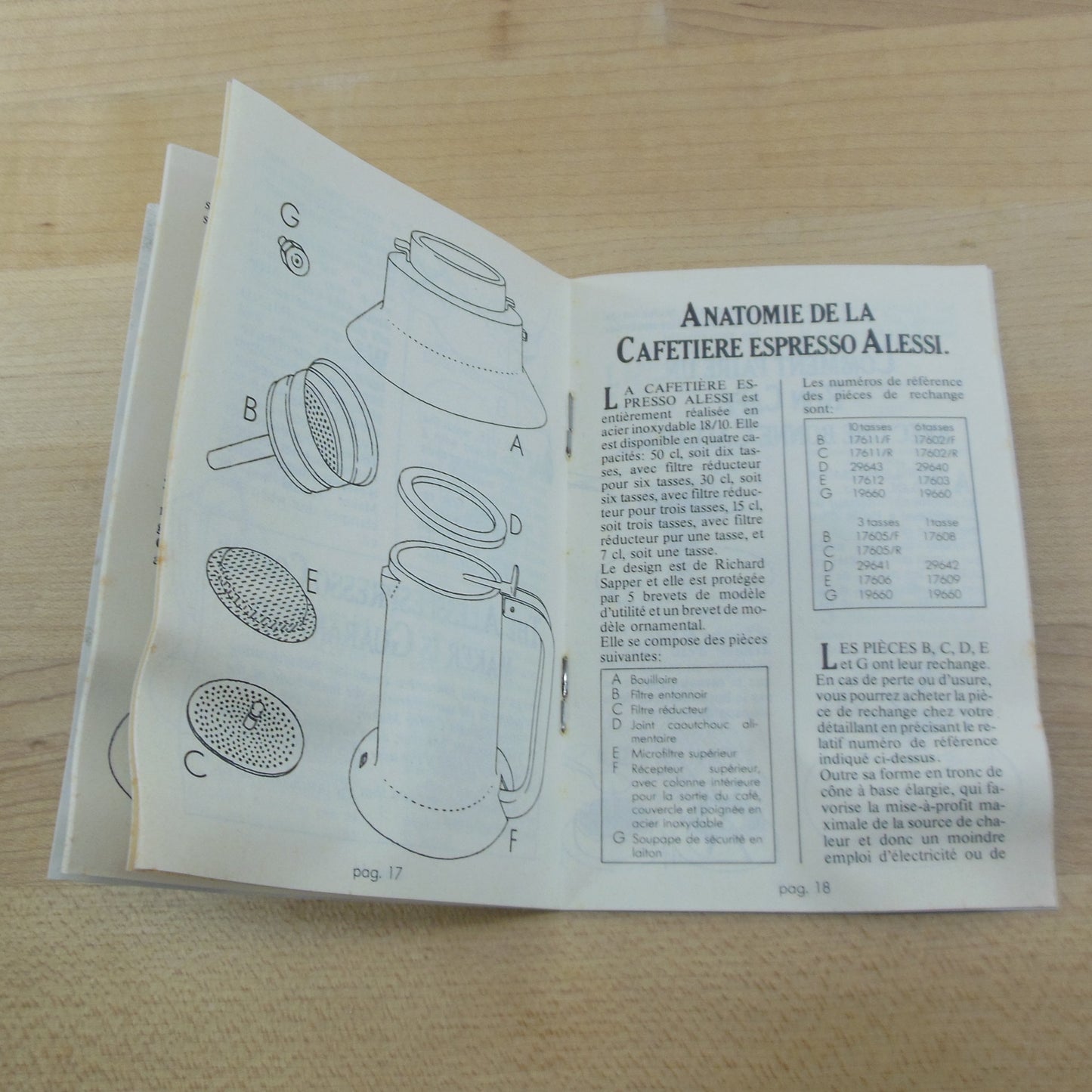 Alessi Italy 1979 Caffettiera Espresso Parts User Manual Booklet Vintage Used