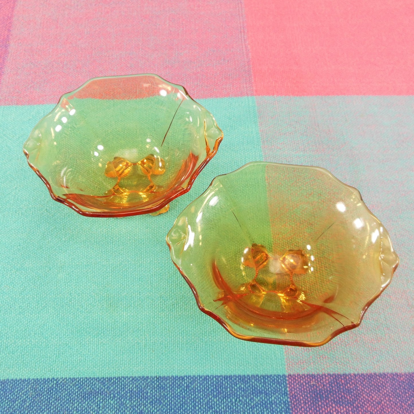 Cambridge Amber Glass Pair 3400 Nut Dish Salt Dip Cellar
