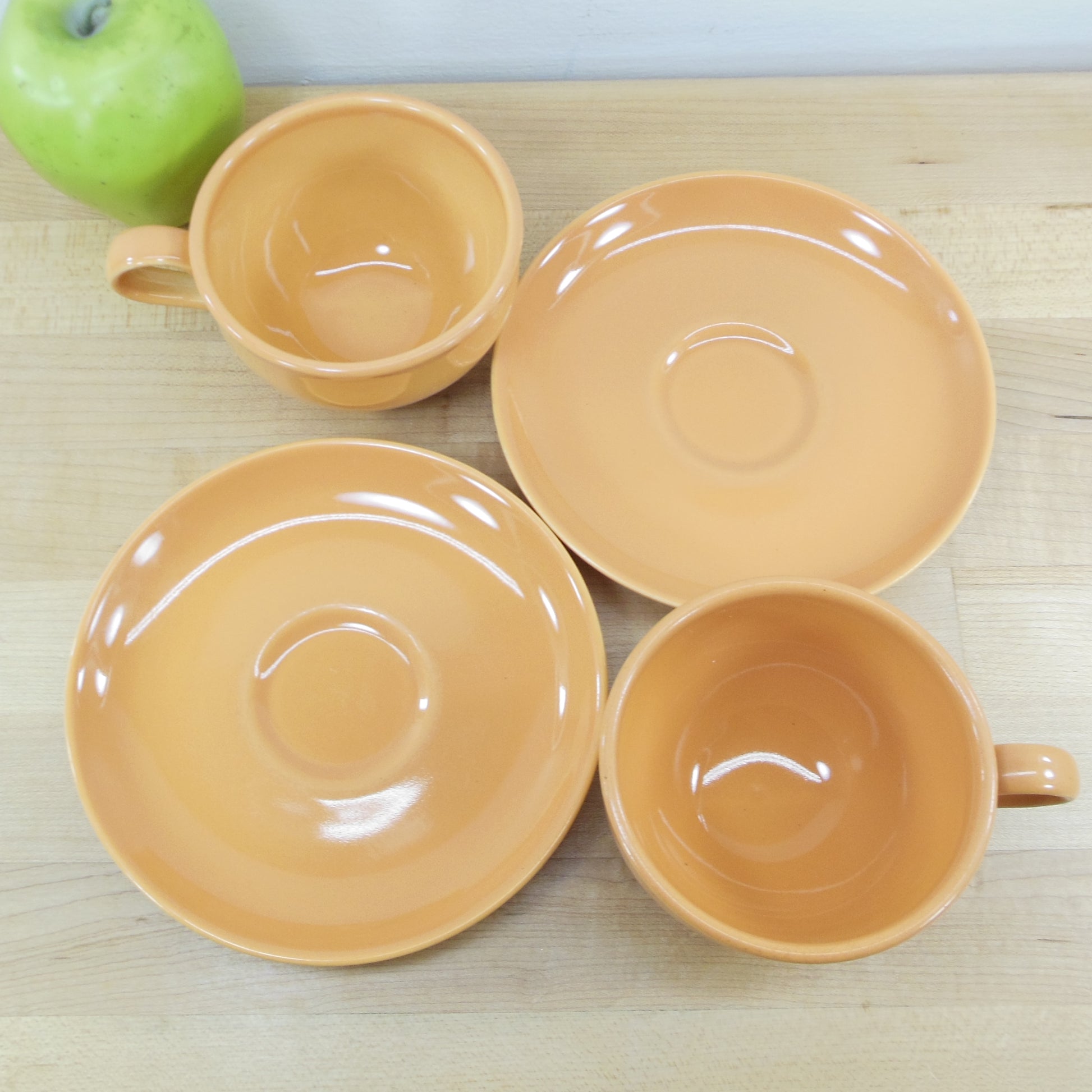 Russel Wright Iroquois Cup & Saucers Pair Cantaloupe Vintage