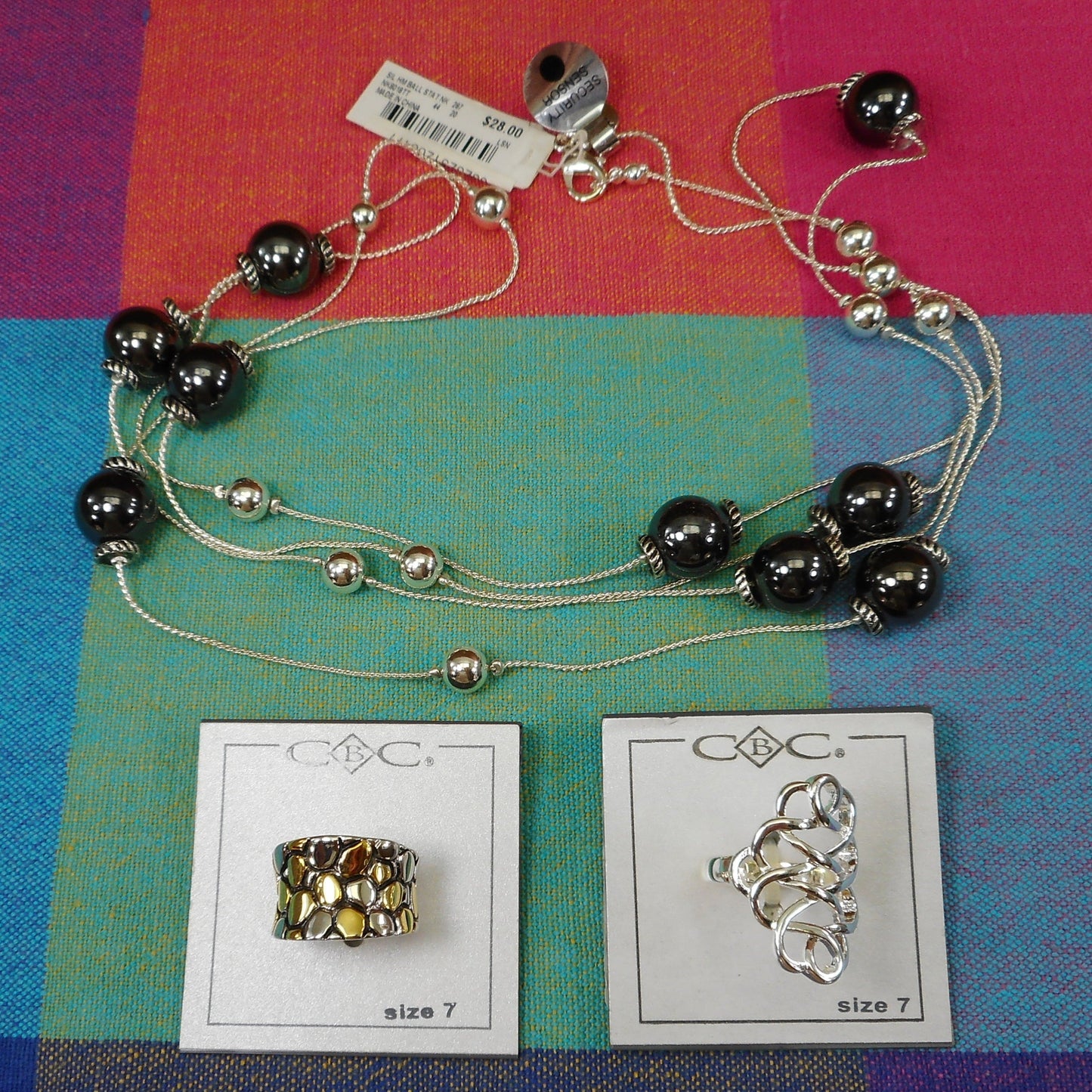 Macy's NWT Jewelry 3 Lot - Alfani Bead 30" Necklace & City by City Rings Size 7