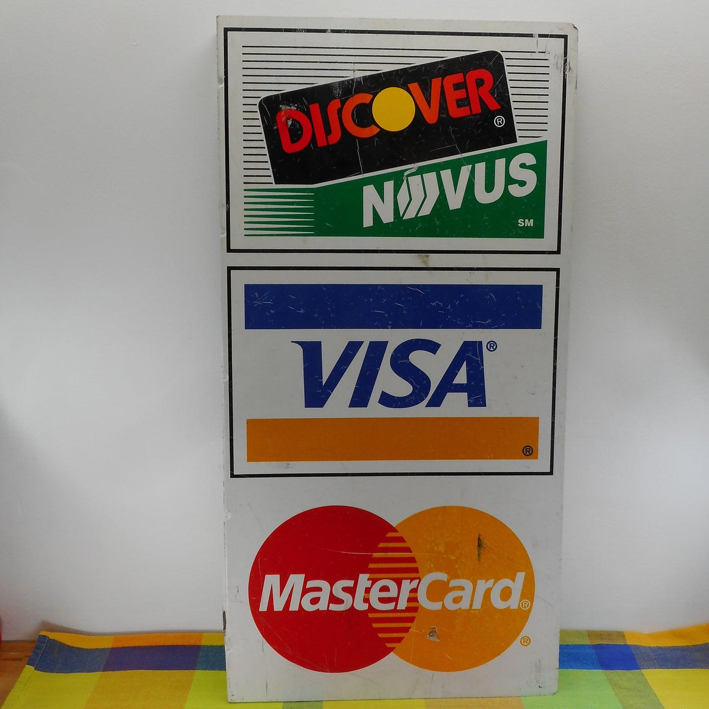 Store Credit Card Metal Flange Sign Mastercard Visa Discover Novus