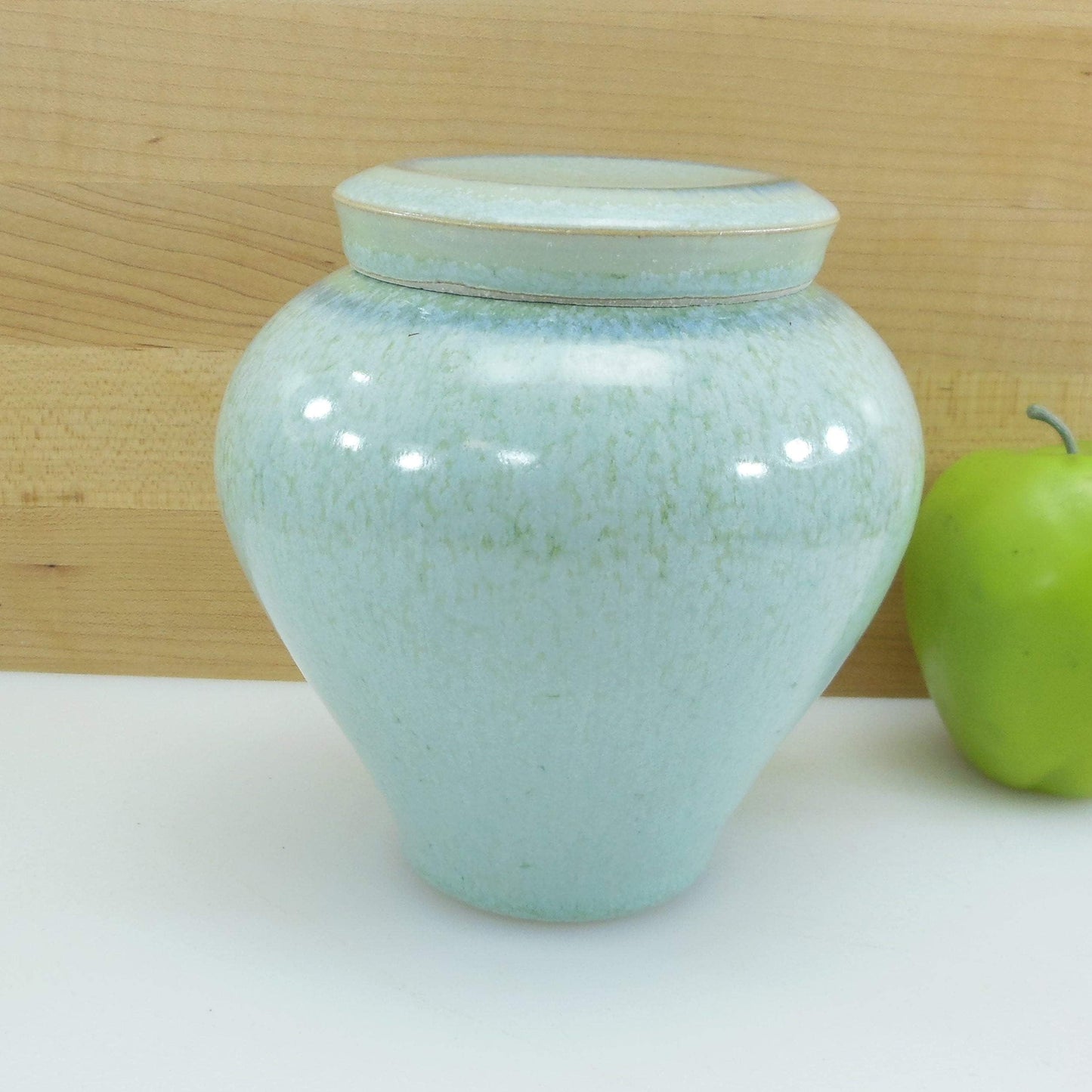 Signed Art Studio Pottery 1991 Lidded Jar Pot Blue/Green