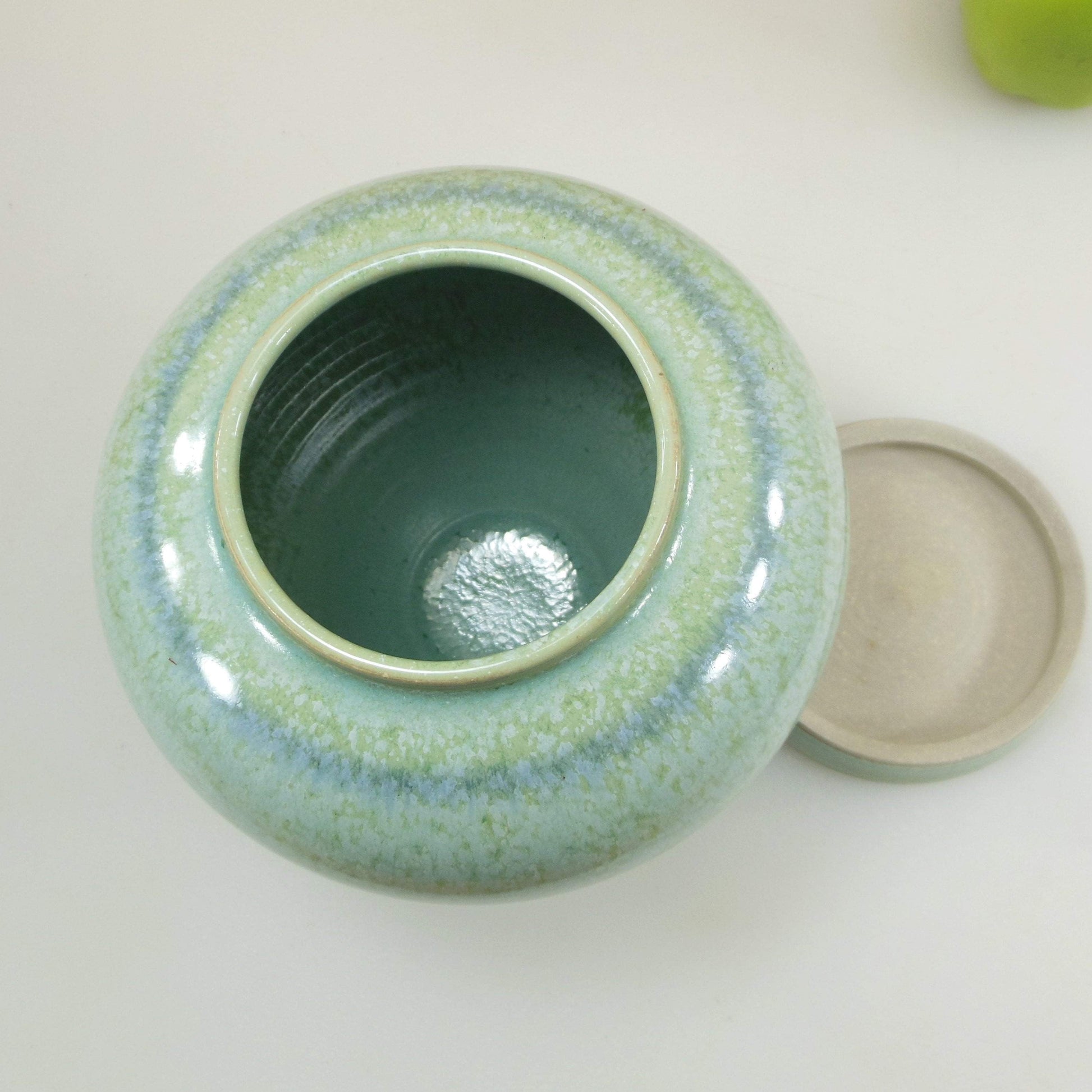 Signed Art Studio Pottery 1991 Lidded Jar Pot Blue/Green Celedan