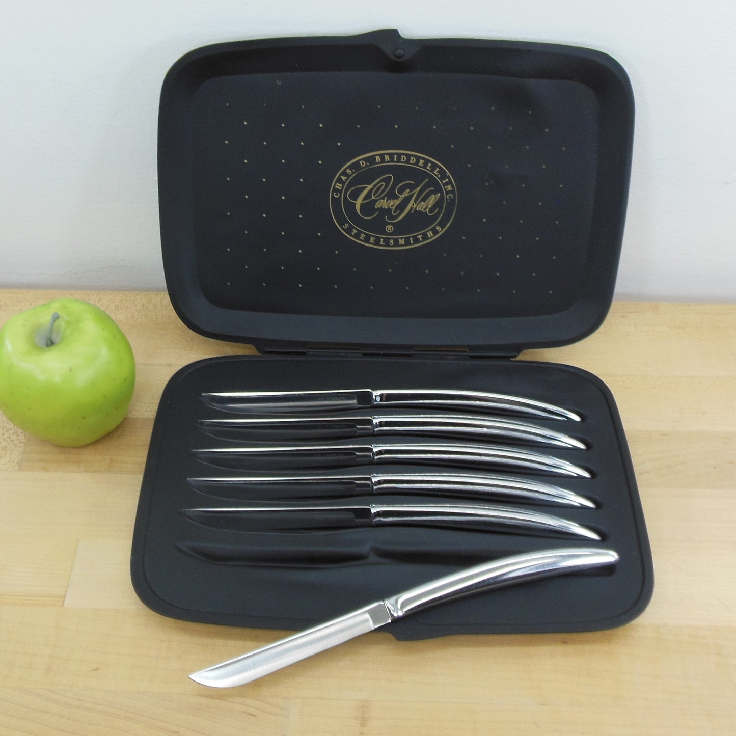Carvel Hall Bridell Steelsmiths USA Steak Knives - 6 Set Cased 440 Stainless