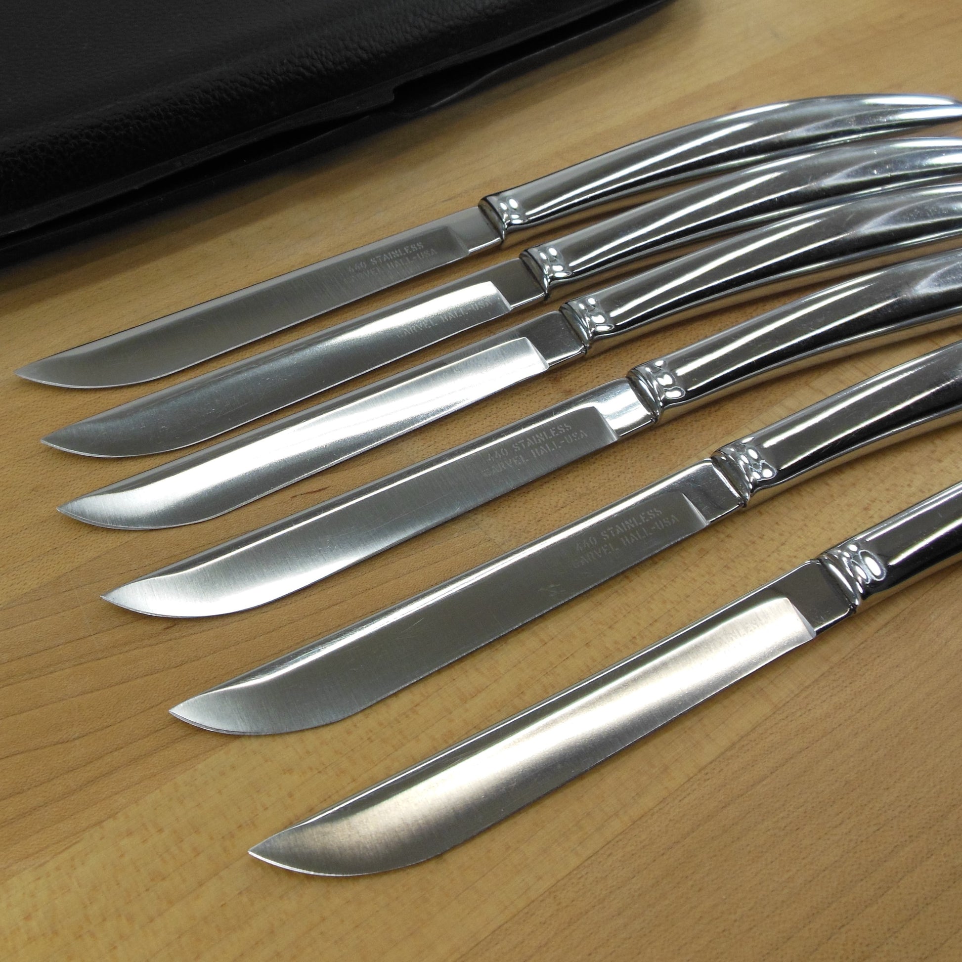 Carvel Hall Bridell Steelsmiths USA Steak Knives - 6 Set Cased 440 Stainless Unused NOS