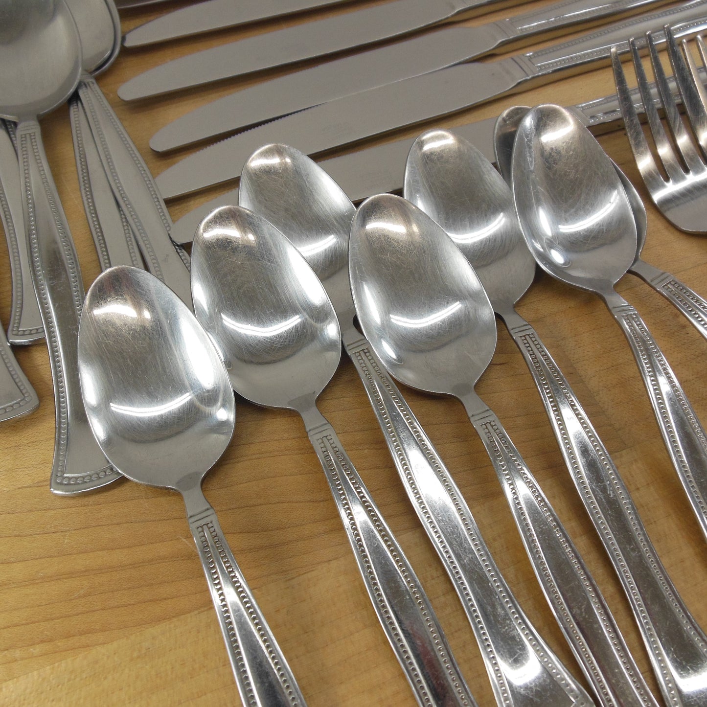 Mikasa Chadwick Bead Stainless Flatware Partial Set - 33 Pieces Spoons Forks Knives