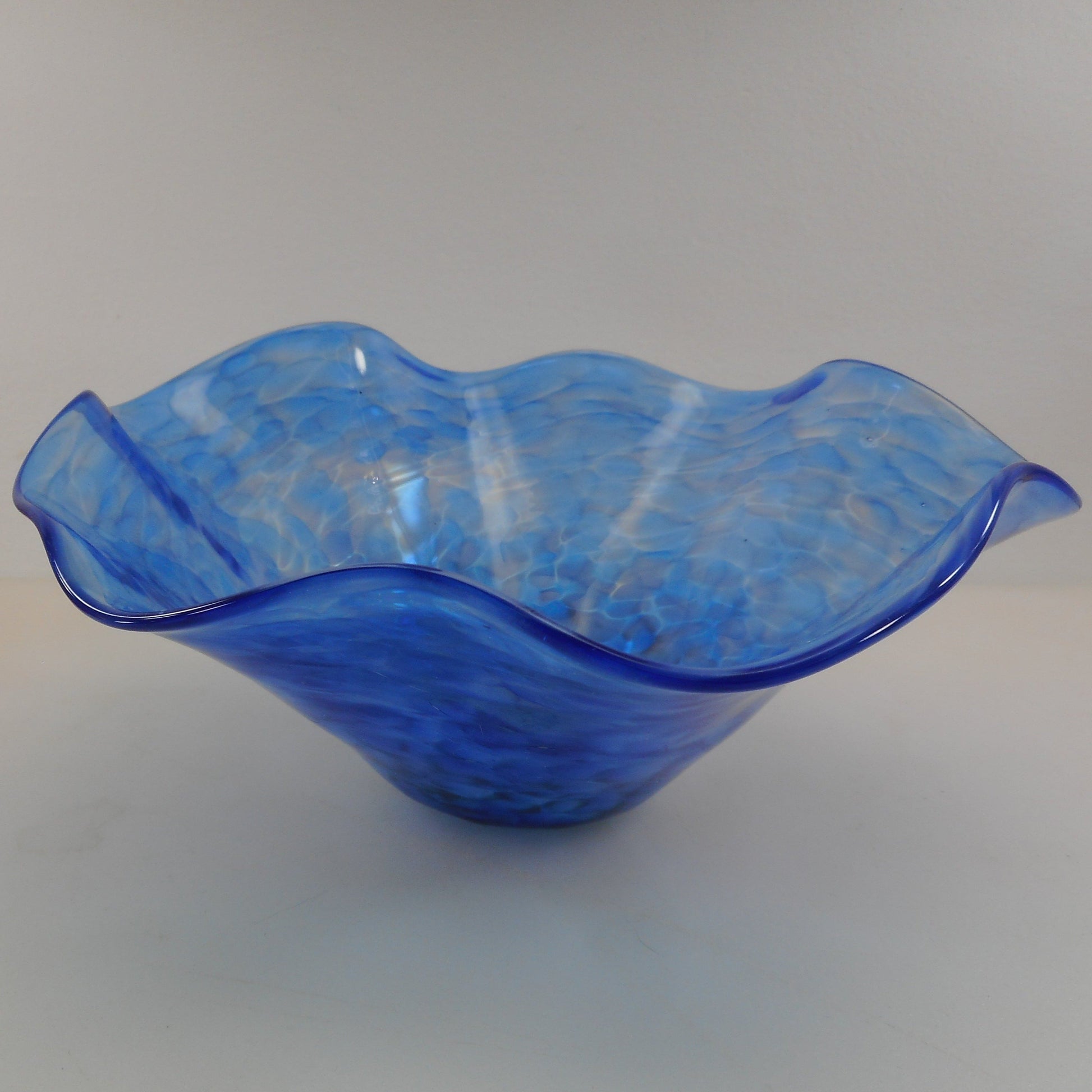 Chad Moriarty Signed Blown Art Glass Bowl 9" - Blue Yellow White