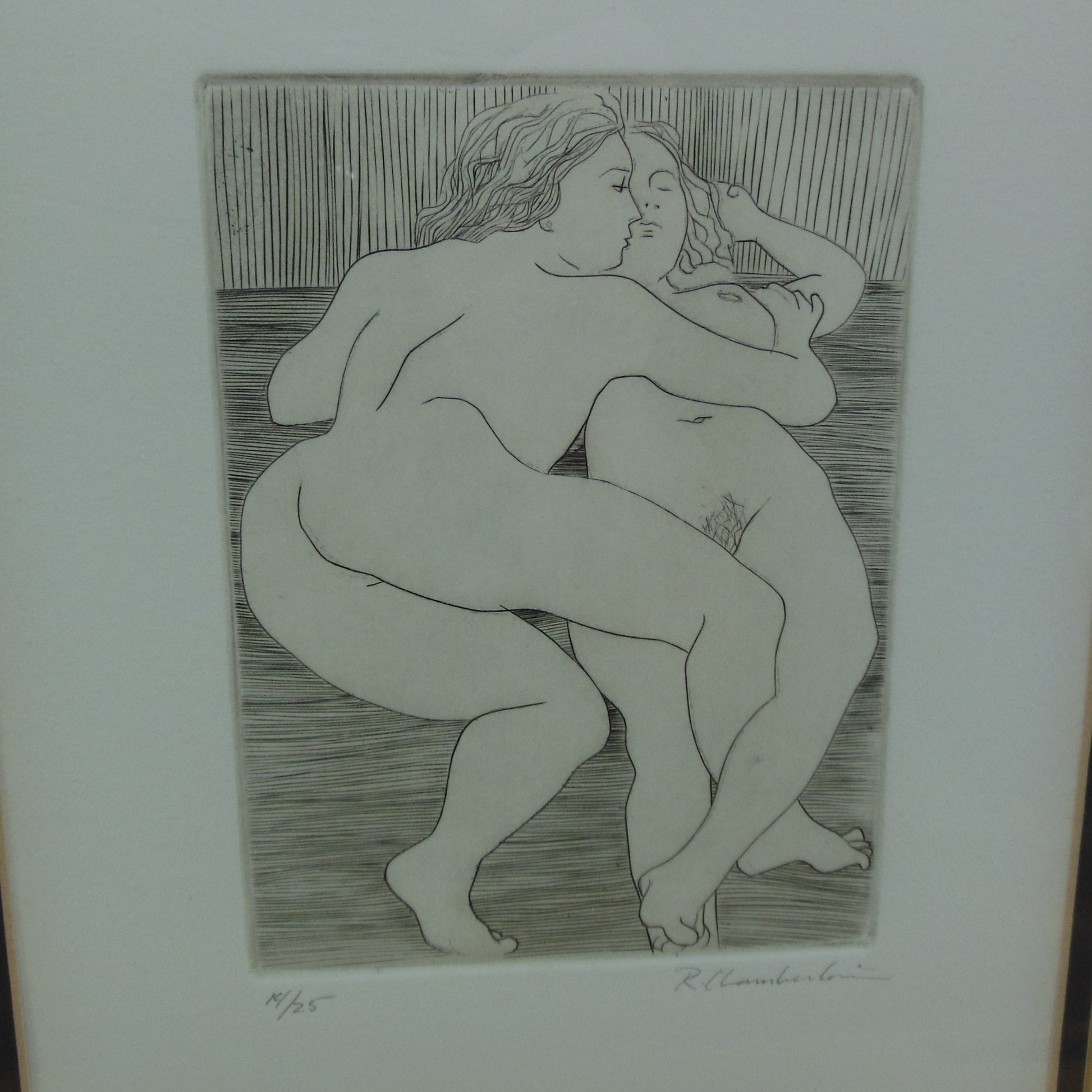 R. Chamberlain Signed Print 14/25 Edition Nude Couple Lovers Eching