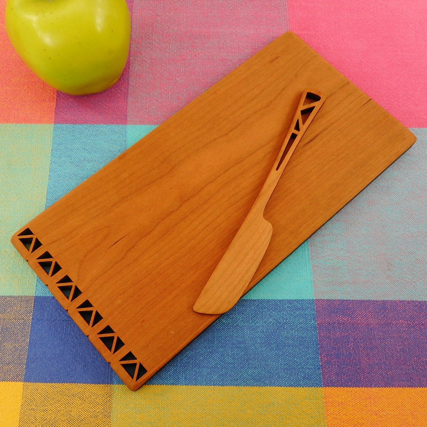 MCM Cherry Wood Cheese Cutting Board & Knife