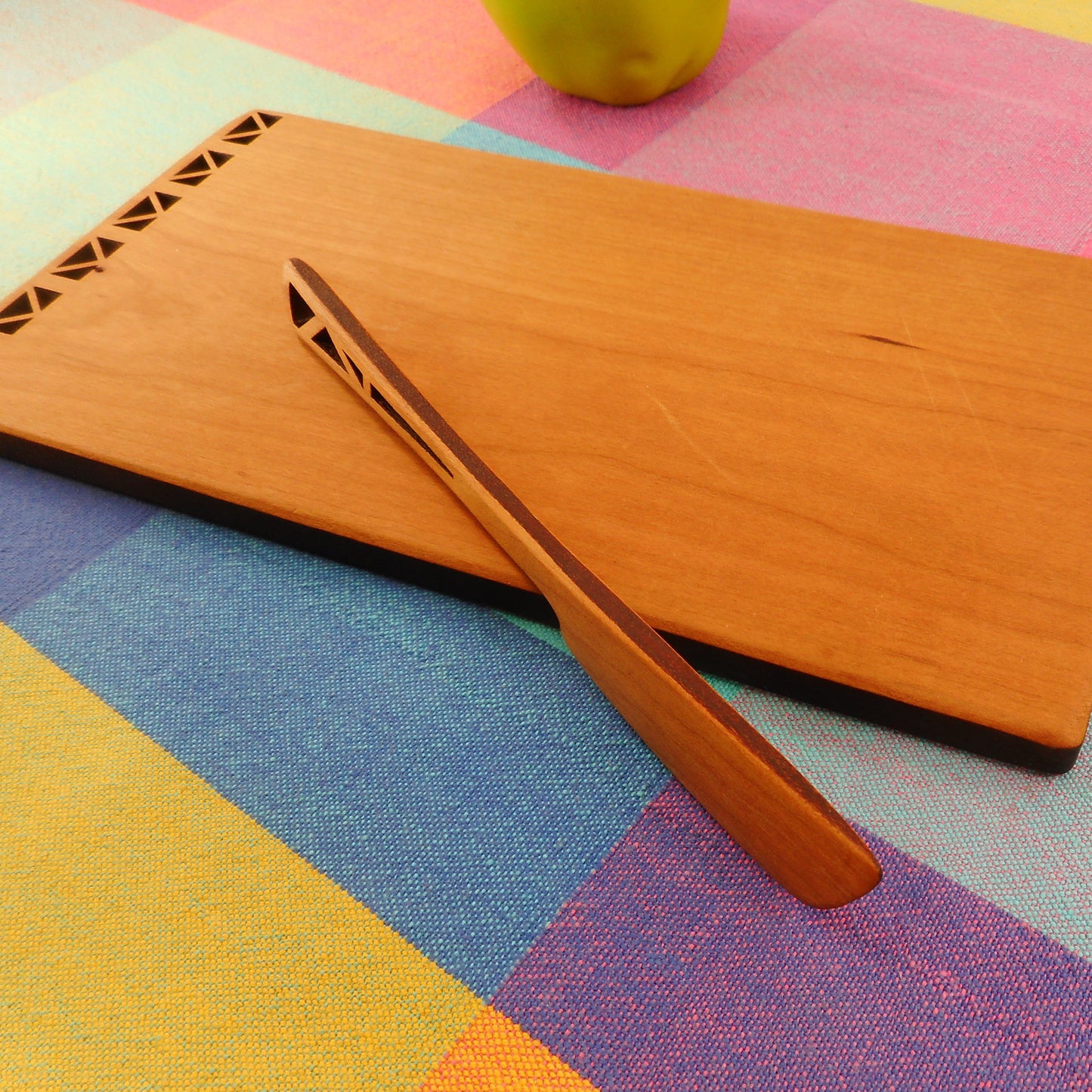 MCM Cherry Wood Cheese Cutting Board & Knife Modern Black