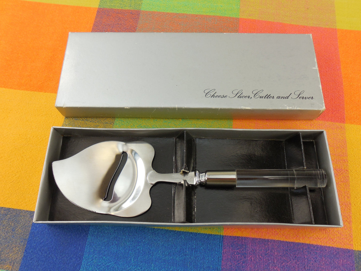 Vintage Boxed Lucite/Acrylic Stainless Steel Cheese Slicer Plane