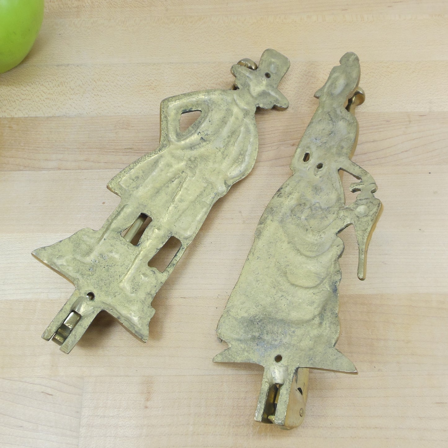Colonial Woman Man Pair Brass Wall Mount Clothes Hanger Rack Unbranded