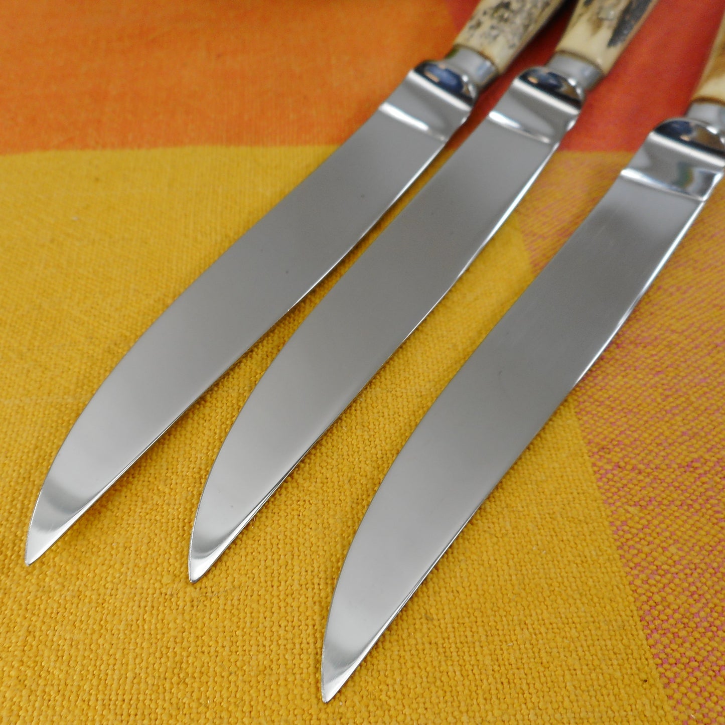 Coles Germany Stainless 3 Set Steak Knives Stag Bone Antler Handles 9"