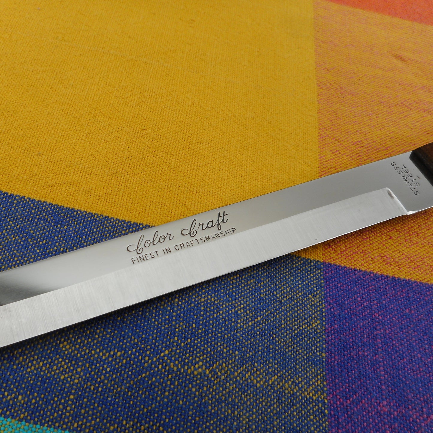 Color Craft Japan Kitchen Knives - 9" Stainless Steel Slicing Wood Handle - Finest In Craftmanship Vintage