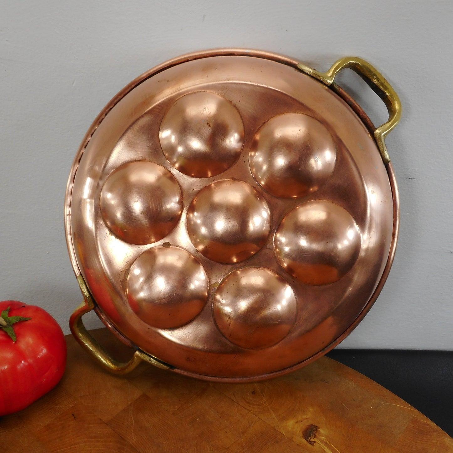Unbranded Tinned Copper Escargot Aebelskiver Dumpling Pan Brass Handles