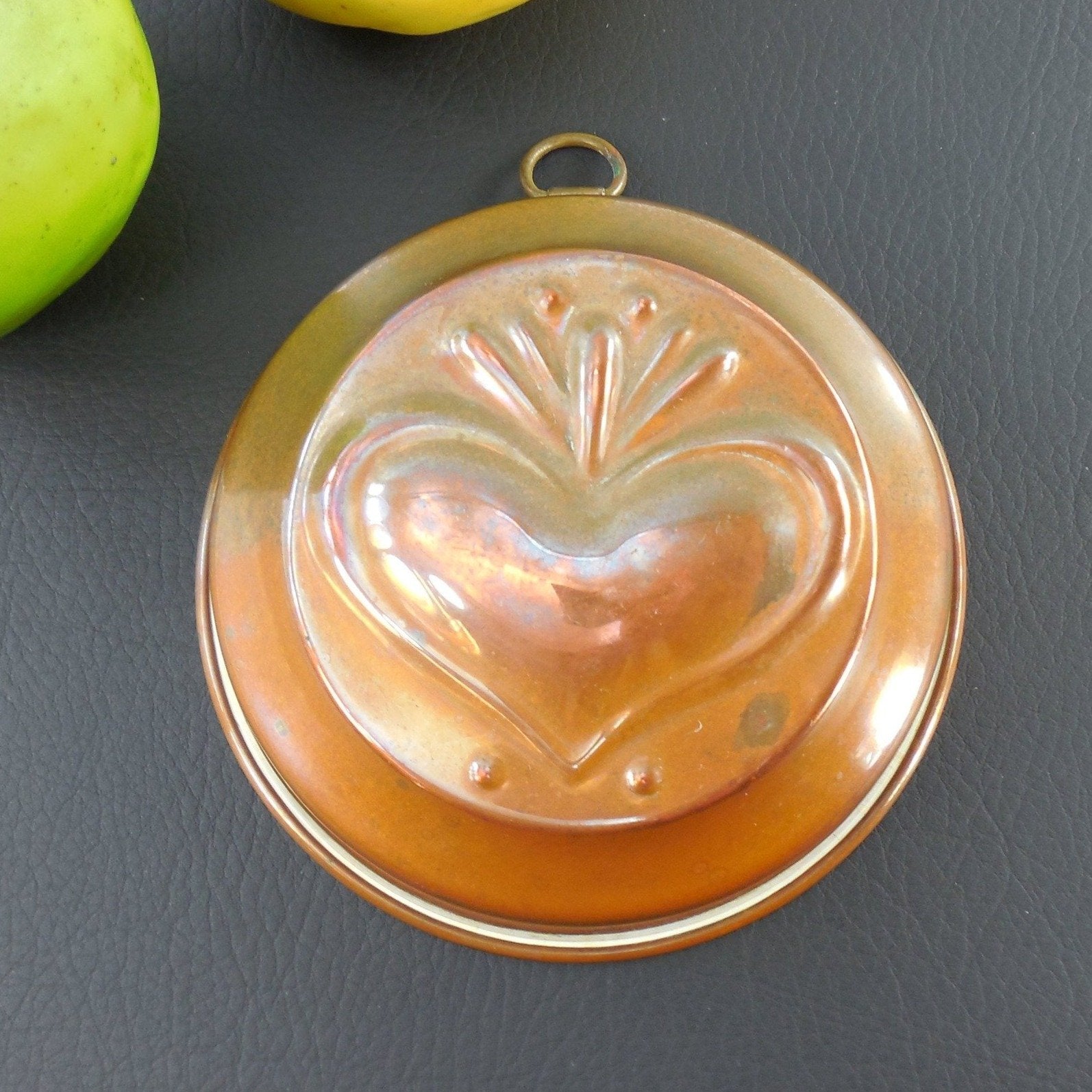 Vintage Copper Tin Food Mold Baking Pan - Heart