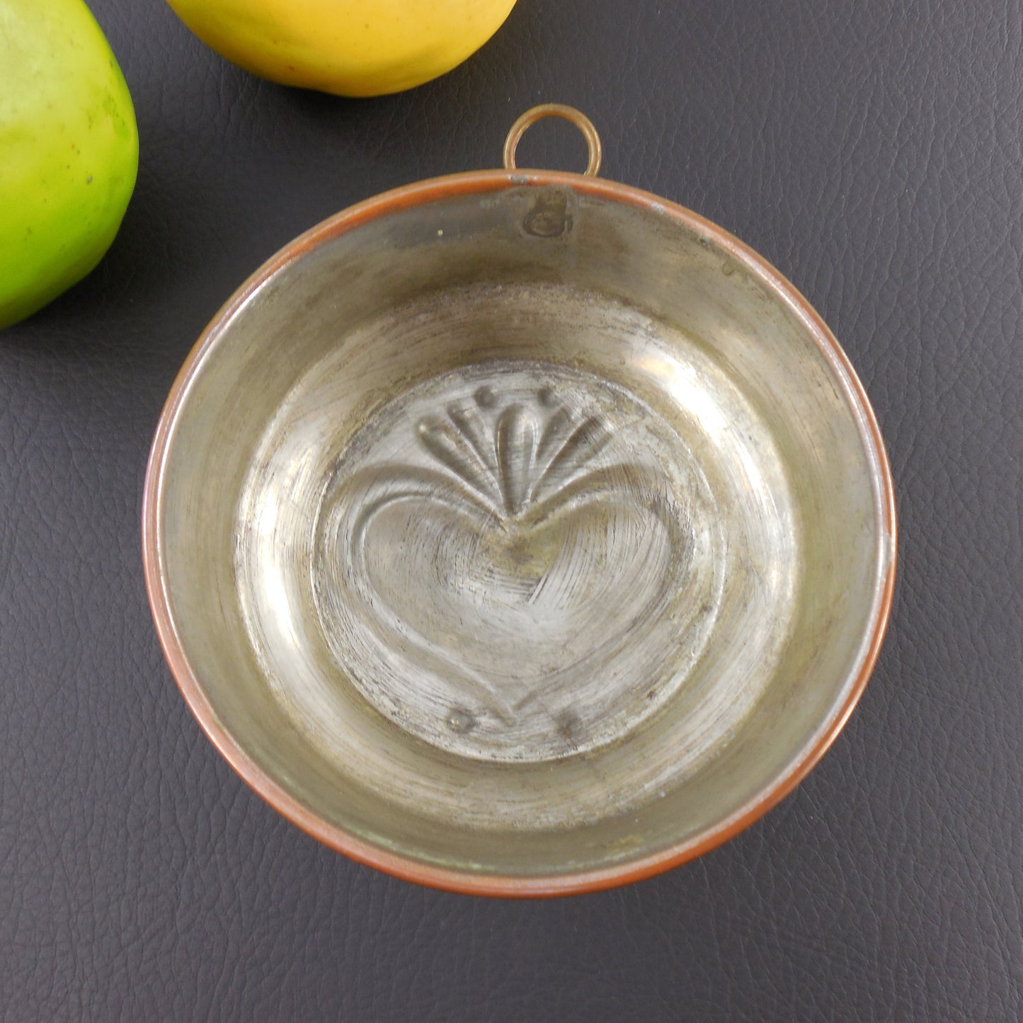 Vintage Copper Tin Food Mold Baking Pan - Heart Interior View