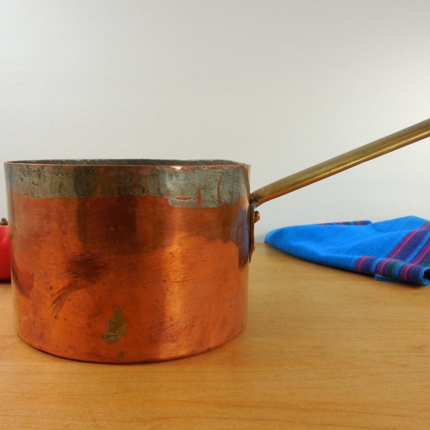 Vintage Antique Pat 34384 English? - 1.7 Qt - Dovetailed Hammered Copper Tin Pot Saucepan
