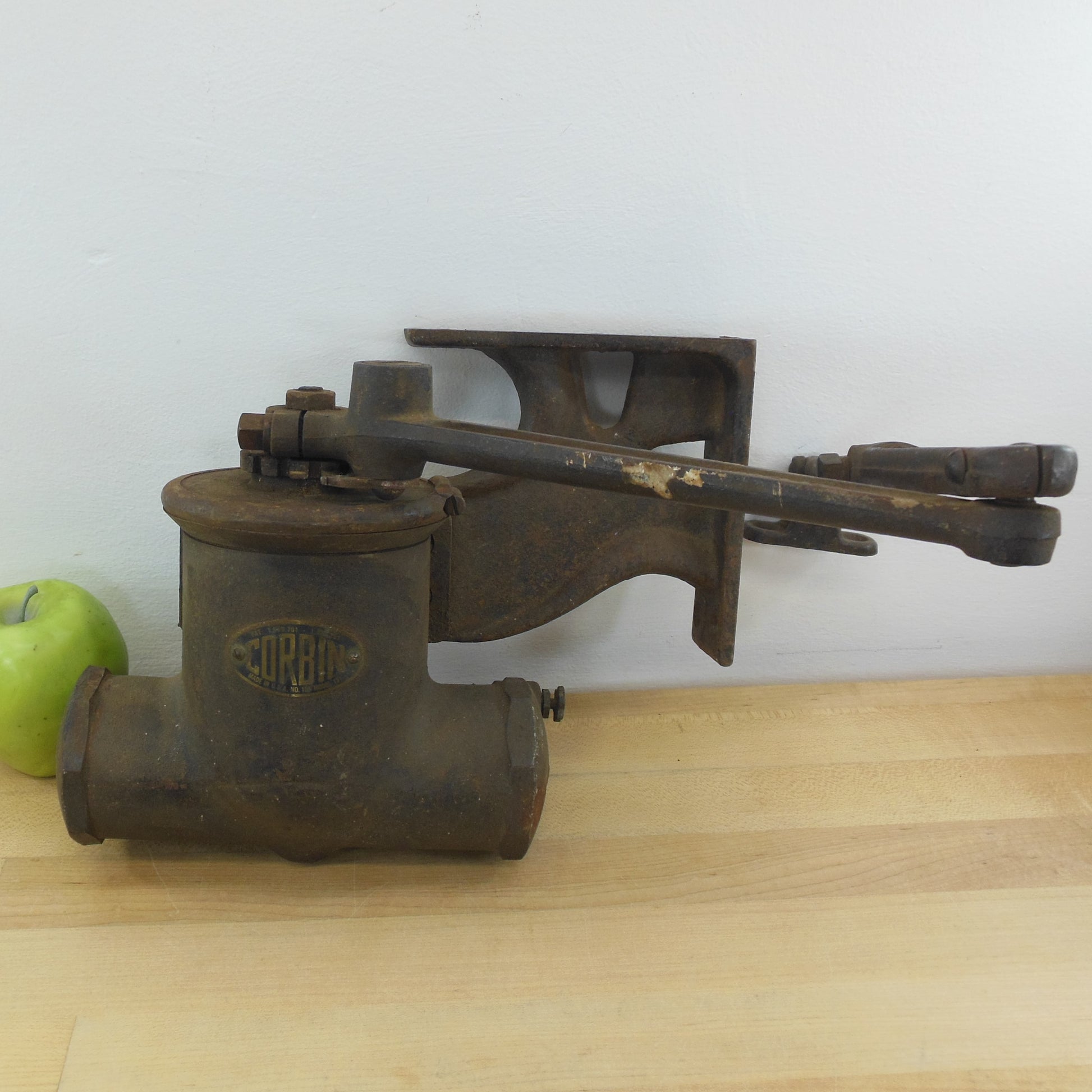 Corbin Old Pot Belly Door Closer Checker No. 104 Model 131 Cast Iron Bracket