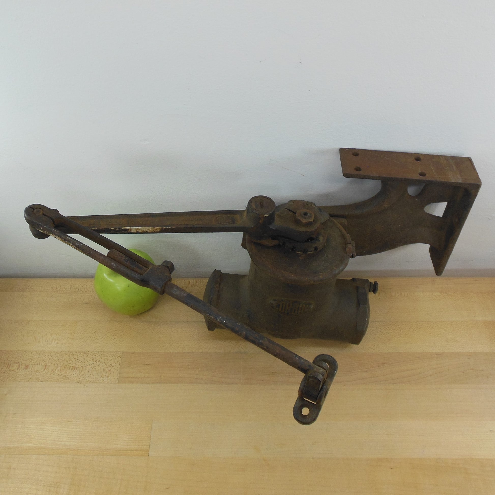 Corbin Old Pot Belly Door Closer Checker No. 104 Model 131 Cast Iron Bracket Vintage