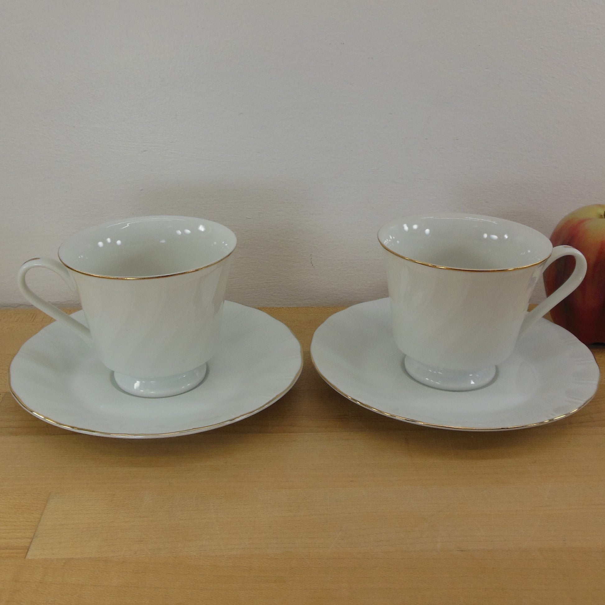 Gevalia Kaffe Swirl White Porcelain Gold Trim King Appointment - Cup & Saucer Pair 2s